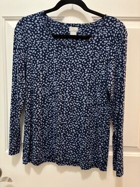Chico's Navy Blue Printed Long Sleeve Tee size 0 (small)